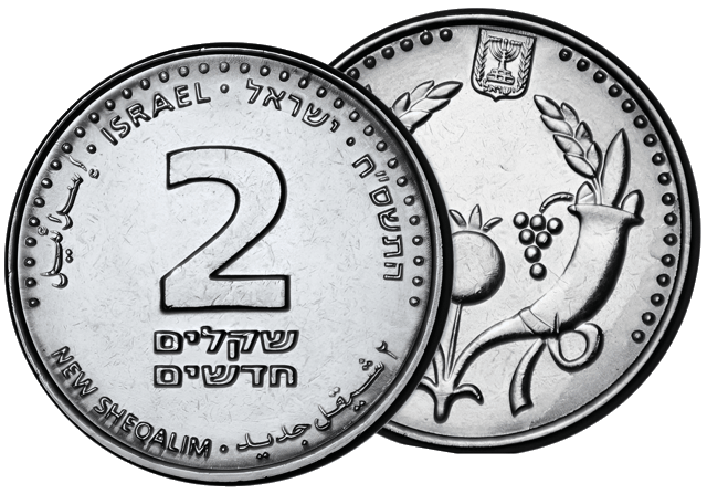 Монета 2 новых шекеля «шнекель»