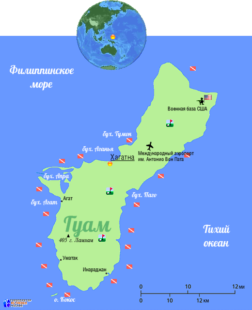 Карта Гуама, положение острова Гуам на карте мира