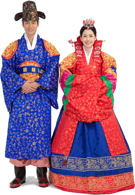 Корейцы ы традиционной свадебной одежде