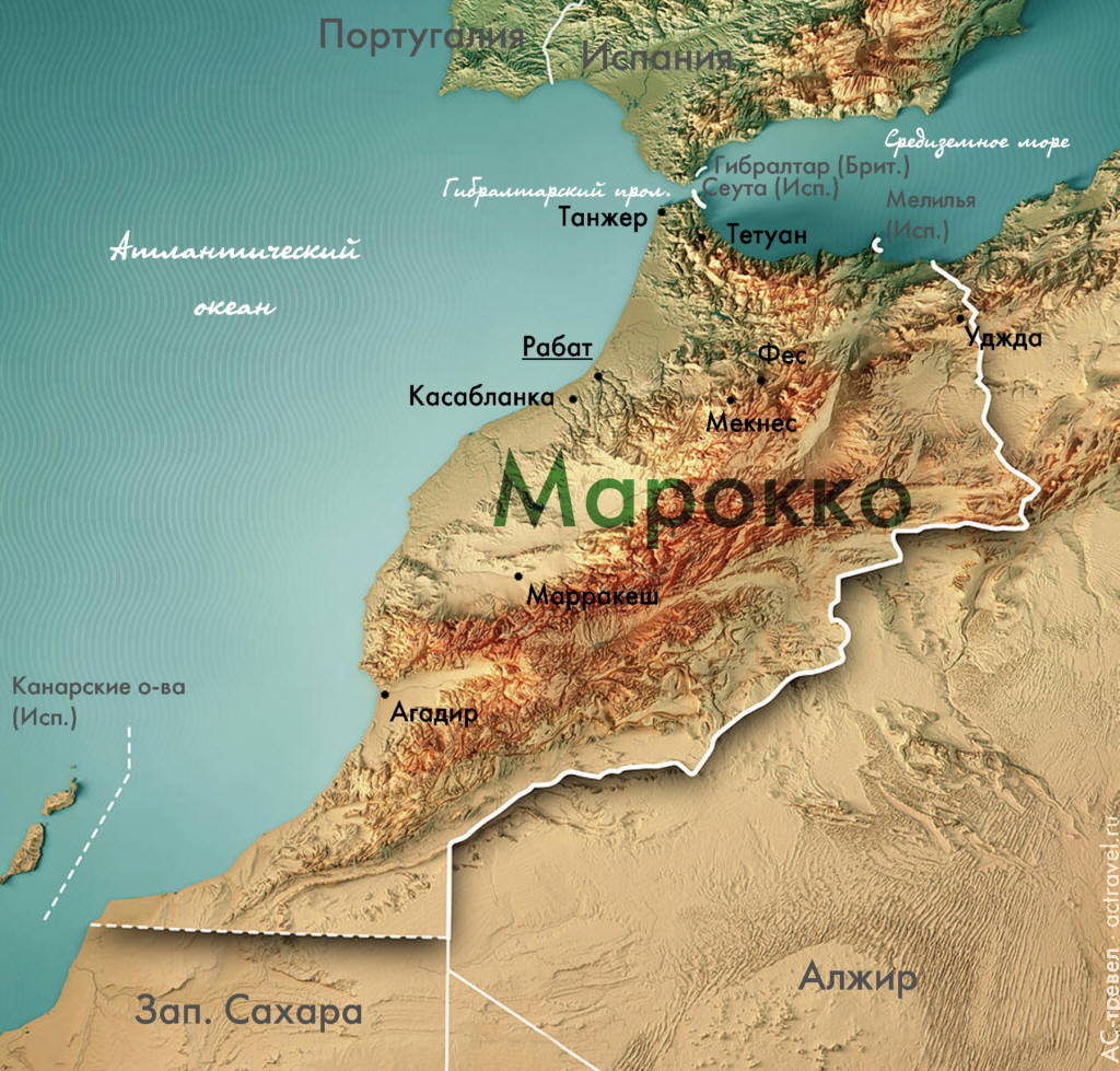 Карта Марокко, положение на карте Африки