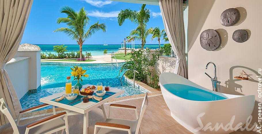  Beachfront Swim-up Super Luxe One-Bedroom Butler Suite with Patio Tranquility Soaking Tub   Sandals Montego Bay