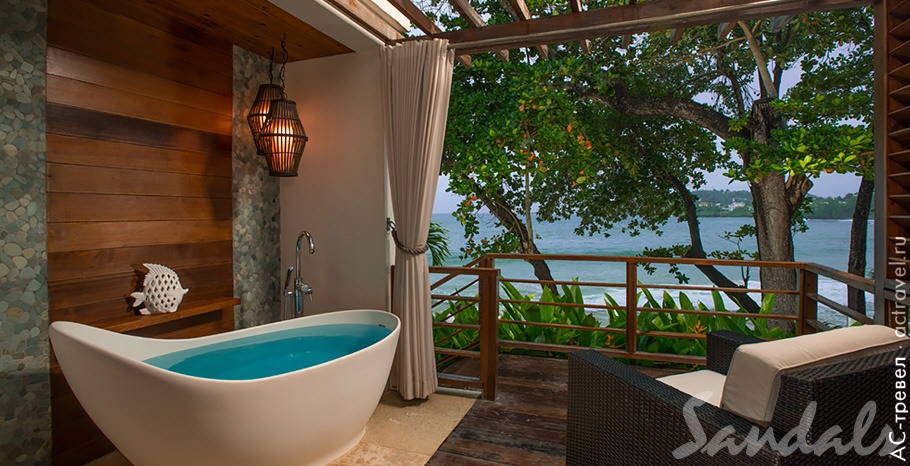  Water's Edge Honeymoon Two-Story One Bedroom Butler Villa Suite with Balcony Tranquility Soaking Tub   Sandals Regency La Toc