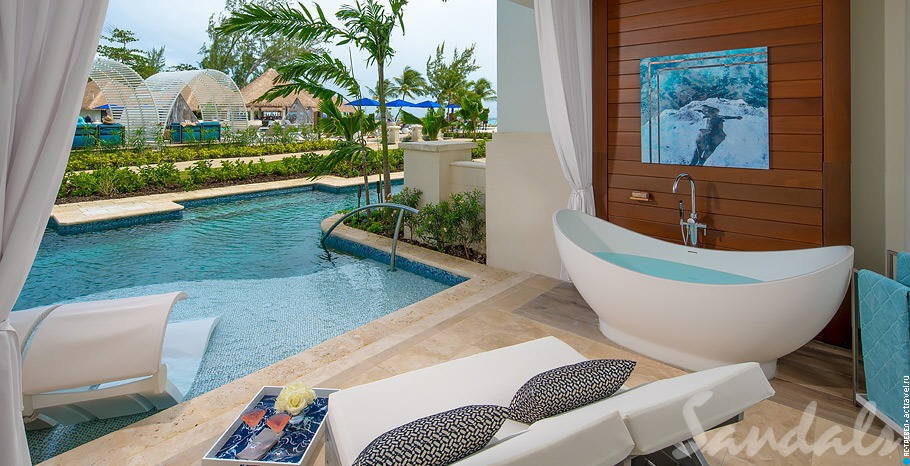  Royal Seaside Crystal Lagoon Swim Up One Bedroom Butler Suite w/ Patio Tranquility Soaking Tub   Sandals Royal Barbados