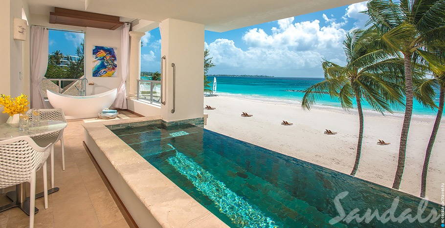  Beachfront One Bedroom Skypool Butler Suite w/ Balcony Tranquility Soaking Tub   Sandals Royal Barbados